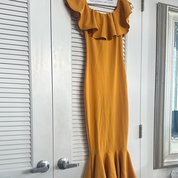 Fashion Nova Mustard One Shoulder Dress - Picture 3 of 8